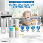 20" x 4.5" 2 Stage Whole House Water Filter System, 1" NPFT Port 2 Clear Housing 2 Pressure Gauge 5 Micron Sediment Water Filter, CTO Filter, Ball Valve, Fitting & Wrench CB2-SED-CAB20-BB, WGB22B