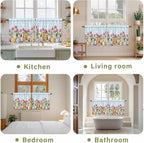 Easter Kitchen Tier Curtains 24 Inch Long 2 Panel Set,Rod Pocket Cafe Small Window Curtains Over Sink,Spring Bunny Colorful Eggs Tulip Flowers Blue Check Light Filtering Short Drapes 27.5"W x 24"L