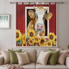 Cows Sunflowers Living Room Curtains 84 Inch Length, Window Curtains Tab Top, Spring Floral Bees Farmhouse Barn Light Filtering Window Treatments Drapes 42"x84" 2 Panel