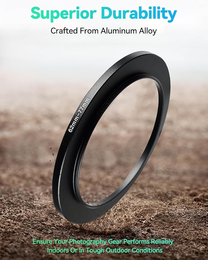 62-72mm Metal Step-Up/Down Ring Adapter Compatible with Mirrorless Cameras DSLR Lens, UV CPL ND Filter Thread Converter, Black