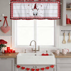 Valentine's Day Valance Curtains for Kitchen, Gnome Red Love Plaid Wood Grain Privacy Rod Pocket Valance Curtain, Light-Filtering Window Treatment for Bedroom Bathroom, 42"x18"