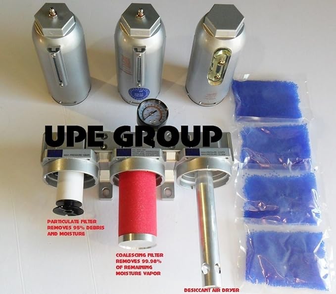HEAVY DUTY INDUSTRIAL 3 STAGE COMPRESSED AIR CLEANER MOISTURE TRAP, COALESCING FILTER, DESICCANT DRYER (1" MANUAL DRAIN)