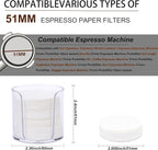 51mm Espresso Paper Filters, 300pcs Disposable Espresso Puck Paper Filters and Filter Storage Holder Compatible with 51mm Portafilters Basket - Keep Shower Screen Clean