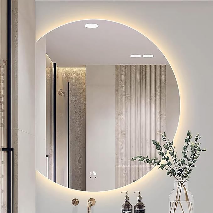 Bathroom Mirror, Dimmable LED Vanity Mirror Half Circle, Illuminated Mirror with Demister Pad, Large Wall Mirror with Touch Sensor (Size : 35x39''/90x100cm)