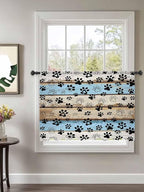 Sheer Curtains 45 Inch Length, Blue Brown Paw Prints Semi Sheer Curtains Light Filtering Window Treatment, Vintage Farmhouse Rustic Wooden Grain Privacy Voile Drapes for Living Room Bedroom 52x45 Inch