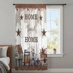 Farmhouse Sheer Curtains 96 Inch Length Retro Country Star Berry Vintage Wood Grain Chiffon Curtain for Bedroom Living Room Light Filtering Rod Pocket Window Treatments Voile Curtains Drapes