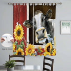 Cows Sunflowers Living Room Curtains 96 Inch Length, Window Curtains Tab Top, Rustic Farms Barns Flowers Bees Animals Light Filtering Window Treatments Drapes 52"x96" 2 Panel