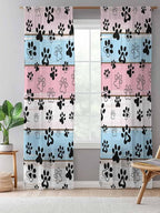 Sheer Curtains 84 Inches Long, Pink Blue Paw Print Semi Sheer Curtains Light Filtering Window Treatment, Vintage Farmhouse Wooden Grain Privacy Voile Drapes for Living Room Bedroom 52x84 Inch