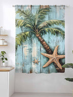 Sheer Curtains 63 Inch Length, Coastal Blue Green Tree Semi Sheer Curtains Light Filtering Window Treatment, Beach Tropical Vintage Wood Grain Privacy Voile Drapes for Living Room Bedroom 52x63 Inch