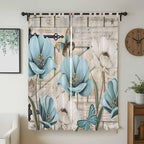Teal Blue Tulips Living Room Curtains 84 Inch Length, Window Curtains Tab Top, Spring Floral Barn Doors Vintage Wood Beige Light Filtering Window Treatments Drapes 52"x84" 2 Panel