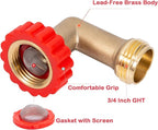 Lead-Free Brass 90 Degree Hose Saver,90°Hose Elbow Fitting Quick Swivel Connect Adapter,Thread Size 3/4" Connectors,Hose Protector with Water Filter（1 Pc）
