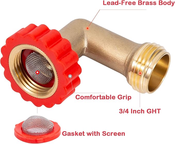 Lead-Free Brass 90 Degree Hose Saver,90°Hose Elbow Fitting Quick Swivel Connect Adapter,Thread Size 3/4" Connectors,Hose Protector with Water Filter（1 Pc）