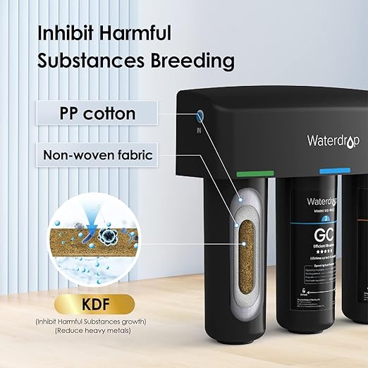 Waterdrop TSB 8 Layer Under Sink Water Filter, Reduces PFAS, PFOA/PFOS, Fluoride, Chlorine, Bad Taste & Odor, with Dedicated Faucet, NSF/ANSI 42 Certified Element, Under Sink Water Filtration System