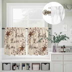 Kitchen Curtains Tiers and Valance Set of 3, Brown Farmhouse Light Filtering Window Curtain Set, Retro Country Stars Rustic Branches Berry Rod Pocket Curtain Drapes for Living Room, 36 Inches Tiers