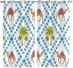 2 Panel Kitchen Cafe Curtains, Camels Palm Trees Sunlight Filtering Nature Air Through, Home Decor Window Covering Tier Curtains for Living Room 80W x 63L inch Tropical Desert Animal Plants Polka Dot