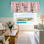 Easter Curtain Valances for Windows, Kitchen Valance Window Treatment, Spring Rabbit Eggs Flowers Flags Leaves Wood Grain Light Filtering Block Curtains for Bathroom/Bedroom/Living Room 42'' x 18''