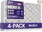 BNX TruFilter 16x25x1 Air Filter MERV 8 (4 Pack) - MADE IN USA – Dust & Pet Defense Electrostatic Pleated Air Conditioner HVAC AC Furnace Filters for Dust, Pet, Mold, Pollen MPR 600 – 700 & FPR 5