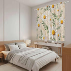 Spring Daisy Kitchen Curtains, Country Watercolor Flower Leaf Plant Light Filtering Window Curtain Panels, 2Pcs Rod Pocket Window Treatments Set for Living Room Bathroom Bedroom 42x63 Inches