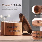 Acacia Wood Coffee Filter Holder and Storage - Round Container for Coffee Bar Organizer, Rustic Dispenser Basket