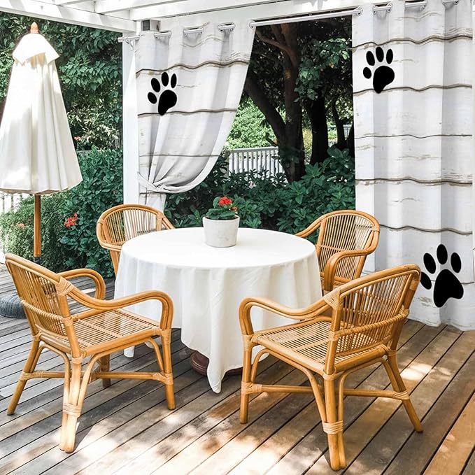Wood Grain Outdoor Curtains for Patio Claws Animals Wooden White Waterproof Outside Curtains with Grommet Top Weatherproof Curtain for Cabana Pergola Gazebo, 2 Pack, 54" W x 95" L