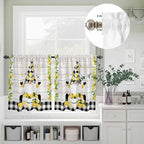 Lemon Gnomes Kitchen Curtains Set 3 Piece for Windows, Rod Pocket Valance and Tier Set 24 Inch Length, Summer Botanical Fruit Wooden Grain Plaid Light Filtering Cafe Curtains for Living Room Bathroom