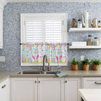 Happy Easter Half Window Curtain 36 Inches Long, Spring Watercolor Bunny Eggs Flower Blue Plaid Window Treatment Curtain Drapes, Small Tier Curtains for Bathroom Over Sink, 27.5"x36", 2 Panels