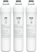 1 Year Replacement Filter Set Compatible with Bluevua RO100ROPOT RO100ROPOT-UV RO System (1 PP, 1 CTO, 1 PCF)
