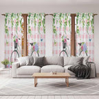 Spring Kitchen Curtains, Bicycles Leaves Butterfly Flowers Pink Buffalo Plaid Light Filtering Window Curtain Panels, 2Pcs Rod Pocket Window Treatments Set for Living Room Bathroom Bedroom 52x72 Inches