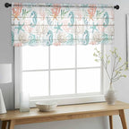 Teal Seahorse Starfish Sheer Valance Curtains, Summer Beach Coral Shell Board Light Filtering Kitchen Valances Rod Pocket Voile Curtain Window Treatment for Bedroom/Living Room/Basement 54Wx18L