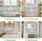 Easter Kitchen Tier Curtains 36 Inch Long 2 Panel Set,Rod Pocket Half Window Curtains Over Sink,Spring Watercolor Bunny Eggs Flower Wood Grain Blue Light Filtering Short Drapes Cafe 27.5"W x 36"L