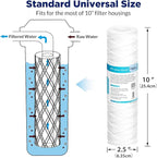 Membrane Solutions 50 Micron 10"x2.5" String Wound Whole House Water Filter Replacement Cartridge Universal Sediment Filters for Well Water - 6 Pack