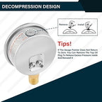 MEASUREMAN 2-1/2" dial,Glycerin Filled, Stainless Steel case, Brass Inside, 0-3000psi/kpa,1/4" NPT Lower Mount