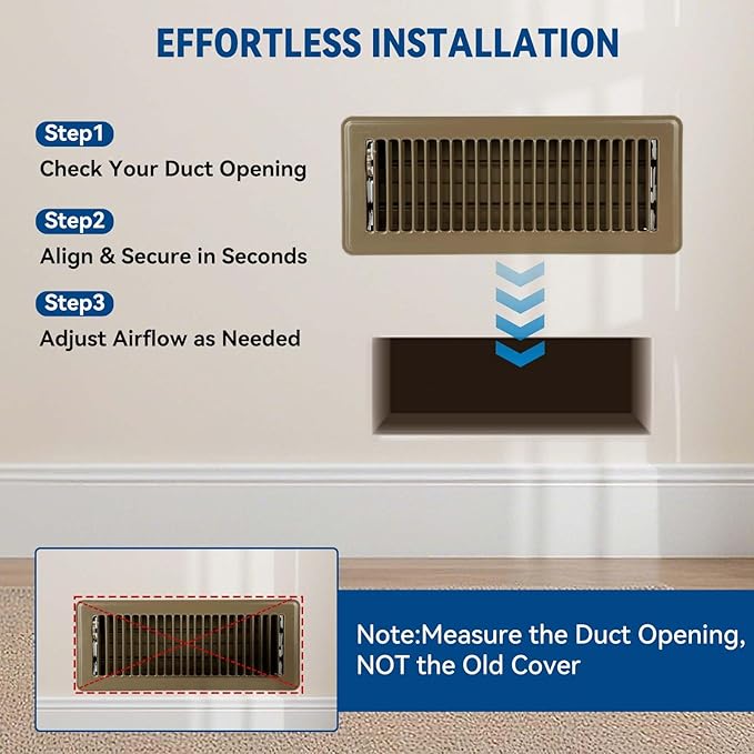 4" x 12" Floor Register Vent Covers 10-Pack, Walkable Powder-Coated Metal Vent Covers with Adjustable Airflow, Curved Safe Edges for Floor/Wall, Brown