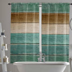 Vintage Plank Turquoise Brown Window Valance Curtains, Farmhouse Wood Grain Light Filtering Kitchen Valance with 3-inch Rod Pocket for Living Room Bathroom Bedroom,2 Panel,52x72In
