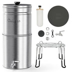 Culligan MaxClear 3 Gallon Gravity Water Filter System, Brushed Stainless-Steel Countertop Water Filter NSF/ANSI Certified to Reduce Microplastics, Lead & Total PFAS, with 6 Ceramic Filters
