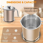 Chihee Grease Container Stainless Steel Bacon Grease Saver with Fine Mesh Strainer 2L / 67.6 fl oz Oil Container Grease Can with Dust-proof Lid Non-slip Tray for Kitchen Storing Frying Cooking Grease
