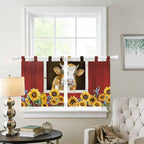 Cows Sunflowers Kitchen Curtains 24 Inch Length, Small Window Curtains Tab Top, Spring Floral Bees Farmhouse Barn Light Filtering Short Window Treatments Tier Drapes 27.5"x24" 2 Panel