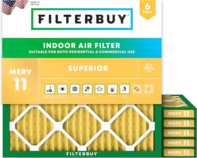 Filterbuy 18x18x1 Air Filter MERV 11 Superior Pet & Allergy Defense (6-Pack), Electrostatic Pleated HVAC AC Furnace Filters Replacement, Made in USA (Actual Size: 17.75 x 17.75 x 0.75)
