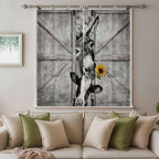 Funny Farm Animals Bedroom Curtains 72 Inch Length, Window Curtains Tab Top, Vintage Barn Grey Sunflowers Light Filtering Window Treatments Drapes 52"x72" 2 Panel