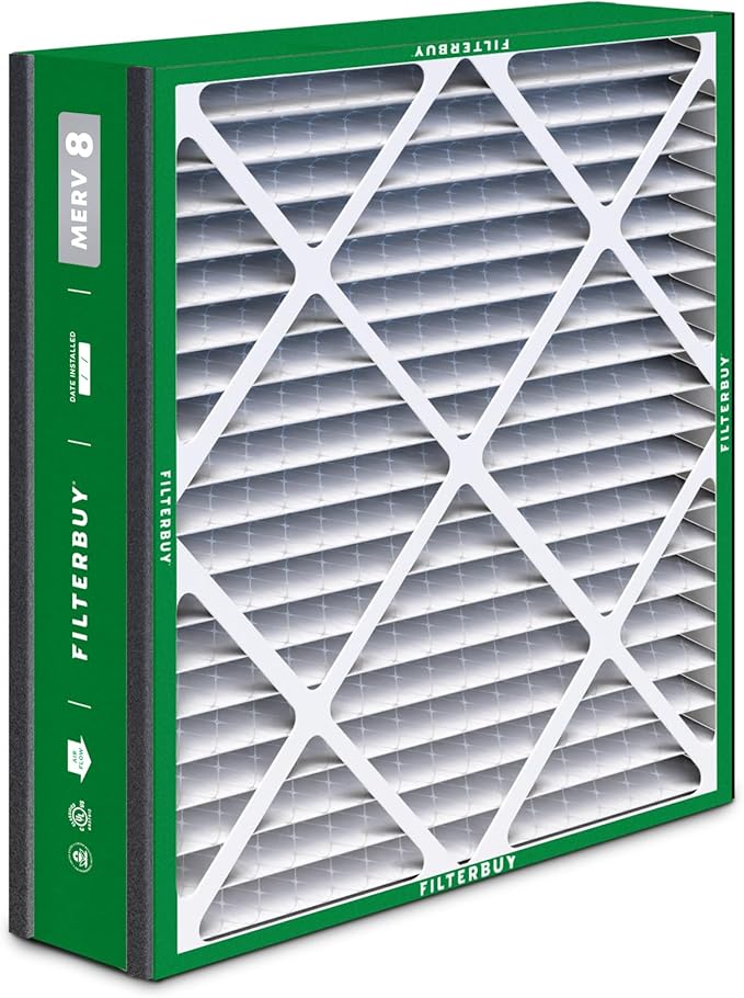 Filterbuy 20x25x5 Air Filter MERV 8 Essential Dust & Allergy Defense (2-Pack), Pleated HVAC AC Furnace Filters for Trion Air Bear, Generalaire, Skuttle, and More (Actual Size: 19.63 x 24.13 x 4.88)