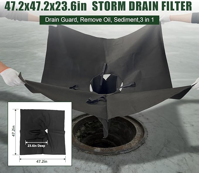5 Pack PET Storm Drain Filter-47.2x47.2x23.6in Oil & Sediment Guard with 4 Lifting Loops,Square Witches Hat Catch Basin Filter for Parking lot Street Construction Site Industrial Plant