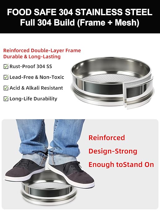 All 304 Stainless Steel 30 Mesh Test Sieve (0.6mm Aperture), 8 Inch/20cm Diameter, Lab Sieve & Filter, Durable Metal Mesh Sifter for Glass Beads, Crystal & Material Testing