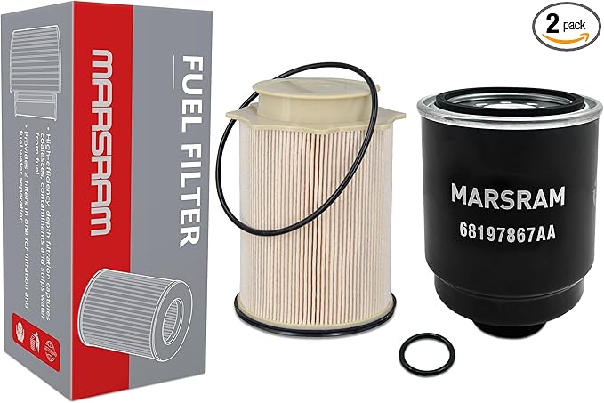 Marsram Fuel Filter Water Separator Set Fits for 2013 2014 2015 2016 2017 2018 Dodge Ram 2500 3500 4500 5500 6.7L Cummins Diesel Turbo Engines, Replace 68197867AA, 68157291AA, 68065608AA
