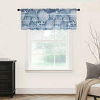 Navy Blue Retro Summer Sheer Valance Curtains, Sea Turtle Starfish Coral Ocean Light Filtering Kitchen Valances Rod Pocket Voile Curtain Window Treatment for Bedroom/Living Room/Basement 60Wx18L