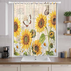 Yellow Sunflowers Living Room Curtains 96 Inch Length, Window Curtains Tab Top, Country Farm Butterfly Flower Light Beige Light Filtering Window Treatments Drapes 52"x96" 2 Panel