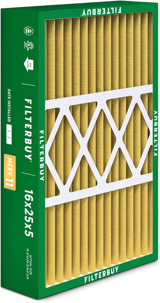 Filterbuy 16x25x5 Air Filter MERV 11 Superior Pet & Allergy Defense (3-Pack), Pleated HVAC AC Furnace Filters for Honeywell FC100A1029, Lennox X6670, and More (Actual Size: 15.75 x 24.75 x 4.38)