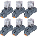 6PCS Electromagnetic Power Relay, 8-Pin 10 AMP 24V DC Relay Coil with Socket Base, LED Indicator, DPDT 2NO 2NC - MY2NJ [Applicable for DIN Rail System]