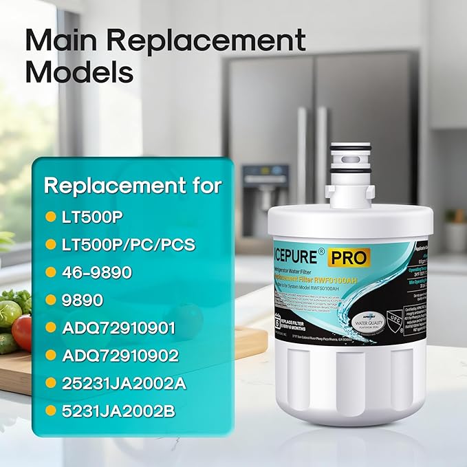 ICEPURE PRO 5231JA2002A NSF401&473&53&42 Certified Refrigerator Water Filter Replacement for LG LT500P, GEN11042FR-08, ADQ72910911, ADQ72910901, ADQ72910907, Kenmore 9890, 469890, LFX25974ST, 1PACK