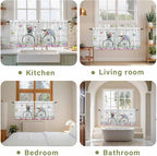 Spring Tier Curtains, Bicycles Botanical Rose Leaves Butterfly Wood Grain Light Filtering Kitchen Curtains, 2Pcs Rod Pocket Half Window Treatments Panels for Sink Cafe Cabinet Camper 27.5x24 Inches