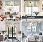Easter Curtain Valances for Windows, Kitchen Valance Window Treatment, Spring Colorful Bunny Eggs Flower Wood Grain Light Filtering Block Curtains for Bathroom/Bedroom/Living Room 60'' x 18''